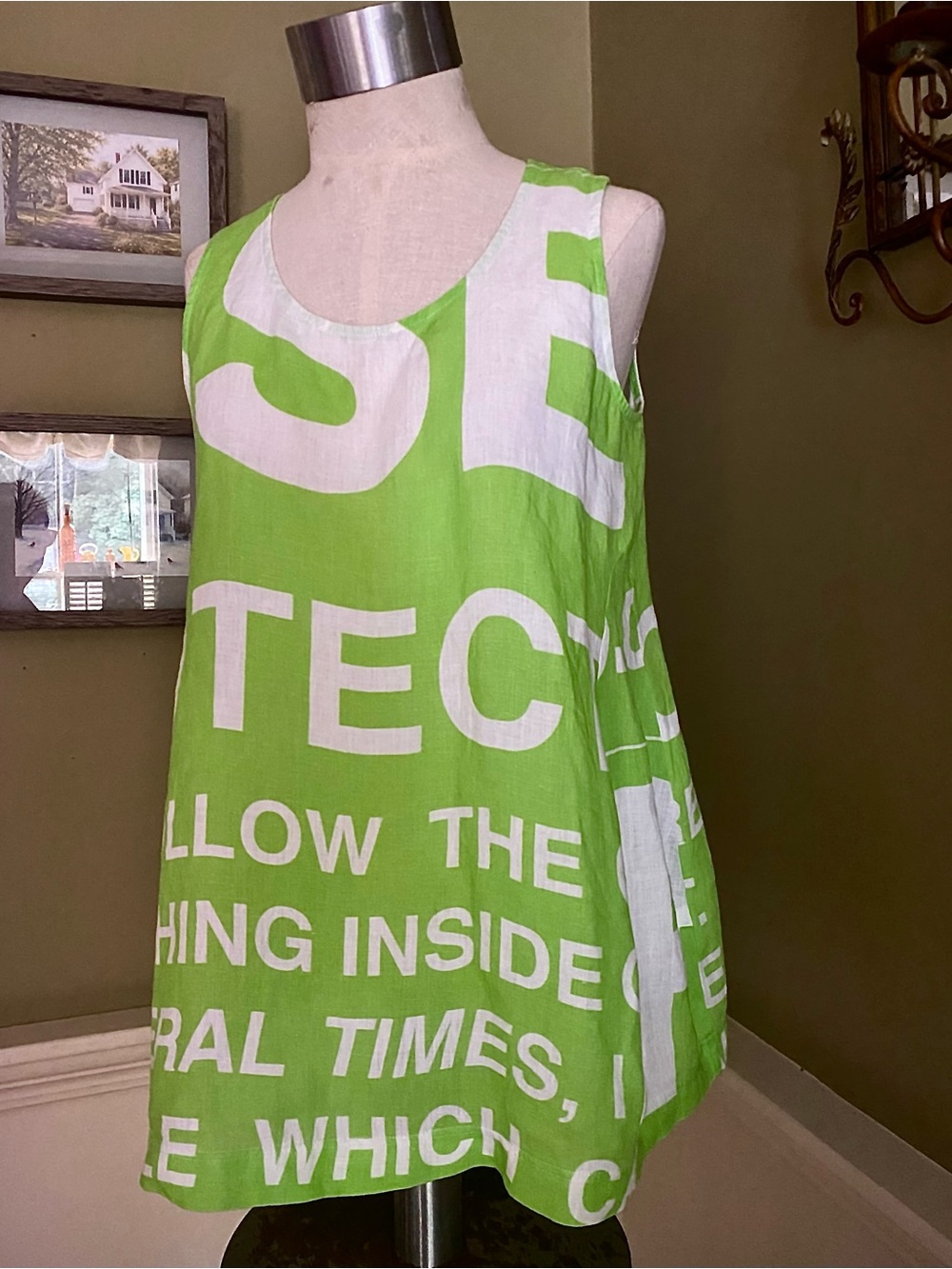 NWT  Rundholz Green and White Text Print Sleeveless top